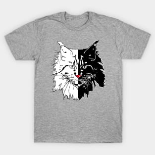 cat Maine Coon in white vs black background T-Shirt